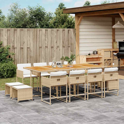 13 Piece Patio Dining Set with Cushions Beige Poly Rattan
