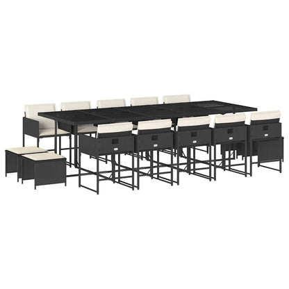 15 Piece Patio Dining Set with Cushions Black Poly Rattan