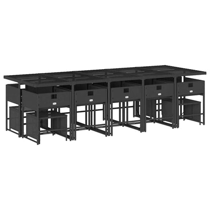 15 Piece Patio Dining Set with Cushions Black Poly Rattan