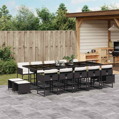 15 Piece Patio Dining Set with Cushions Black Poly Rattan