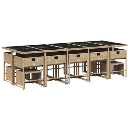 15 Piece Patio Dining Set with Cushions Beige Poly Rattan