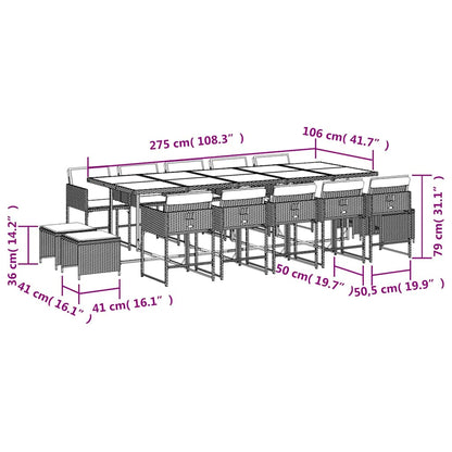 15 Piece Patio Dining Set with Cushions Beige Poly Rattan