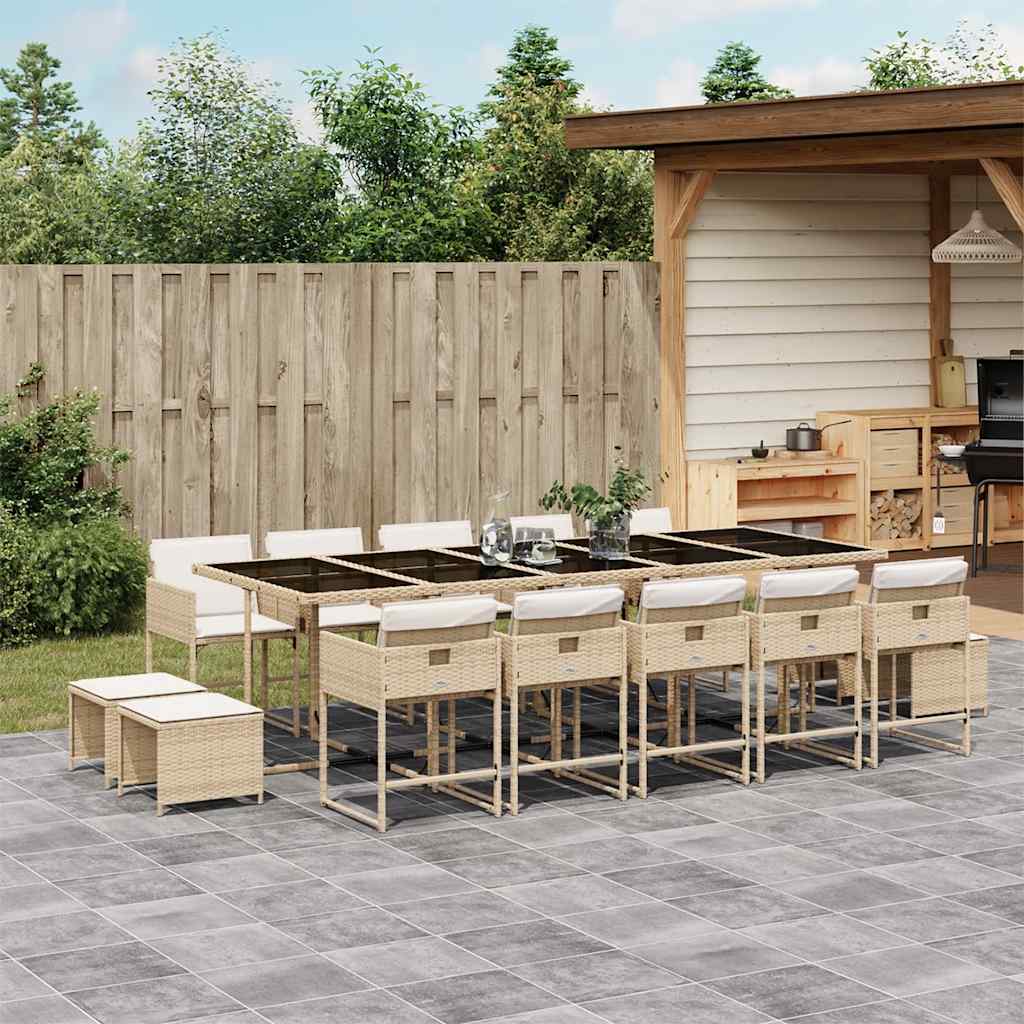 15 Piece Patio Dining Set with Cushions Beige Poly Rattan