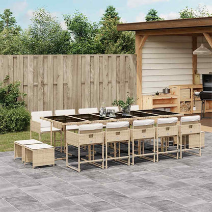 15 Piece Patio Dining Set with Cushions Beige Poly Rattan