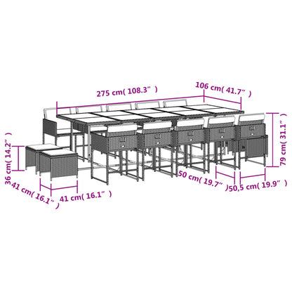 15 Piece Garden Dining Set with Cushions Grey Poly Rattan