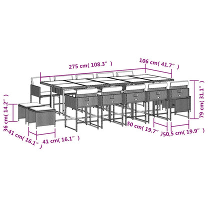 15 Piece Patio Dining Set with Cushions Beige Poly Rattan