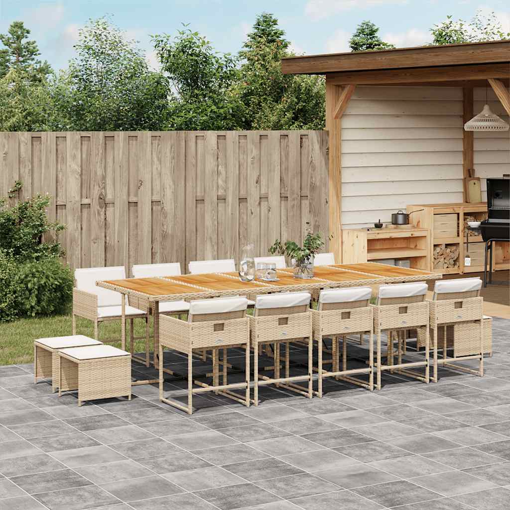 15 Piece Patio Dining Set with Cushions Beige Poly Rattan