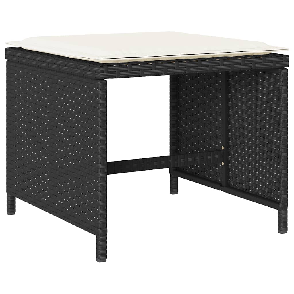 17 Piece Patio Dining Set with Cushions Black Poly Rattan