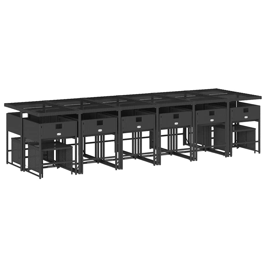 17 Piece Patio Dining Set with Cushions Black Poly Rattan