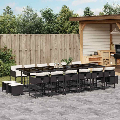 17 Piece Patio Dining Set with Cushions Black Poly Rattan