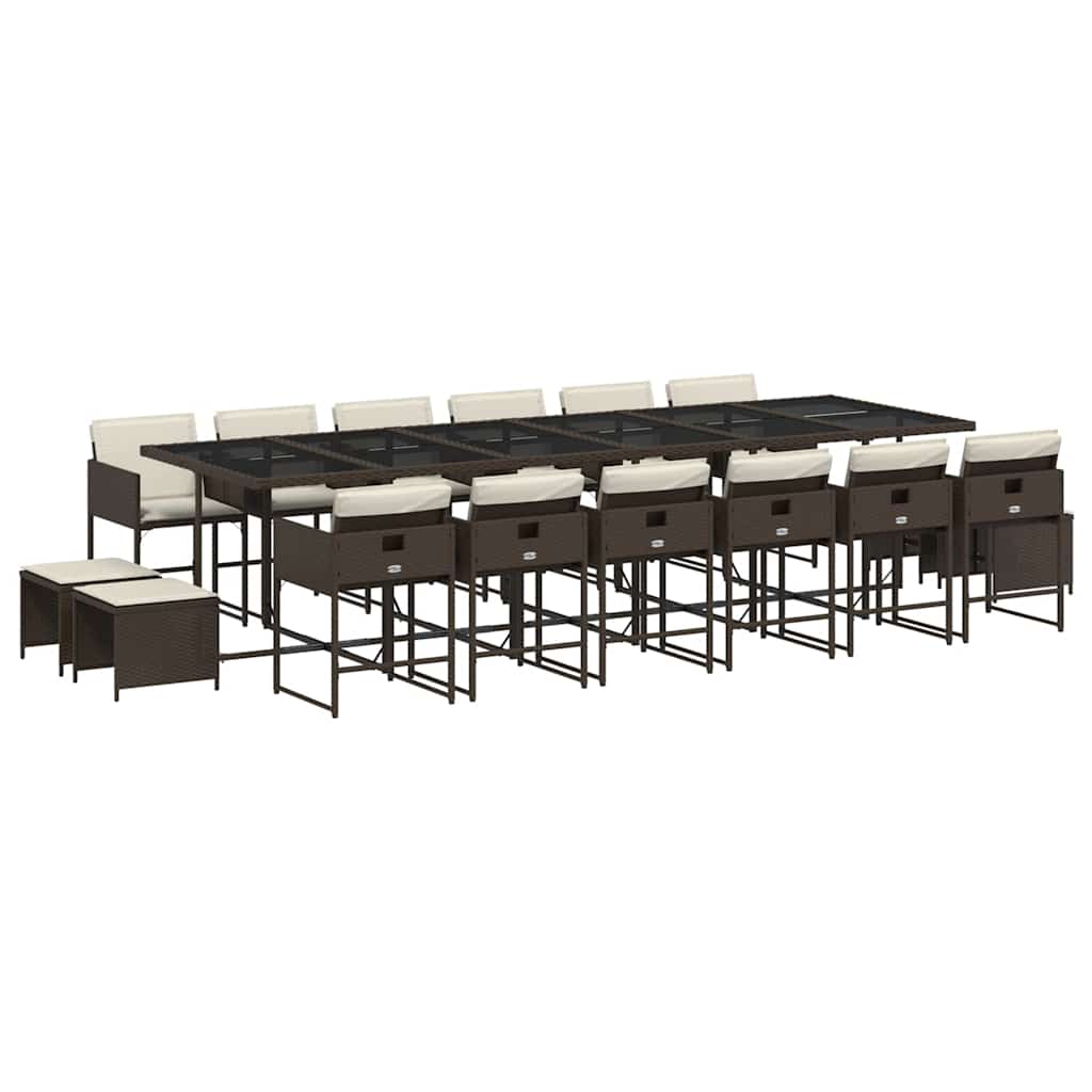 17 Piece Patio Dining Set with Cushions Brown Poly Rattan