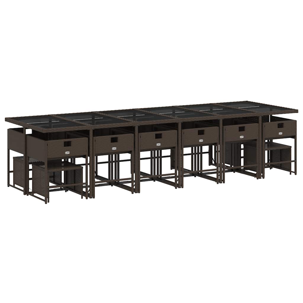 17 Piece Patio Dining Set with Cushions Brown Poly Rattan