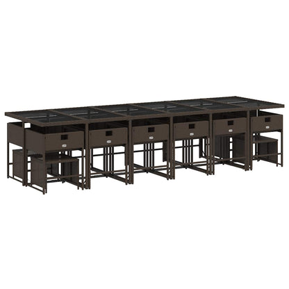 17 Piece Patio Dining Set with Cushions Brown Poly Rattan