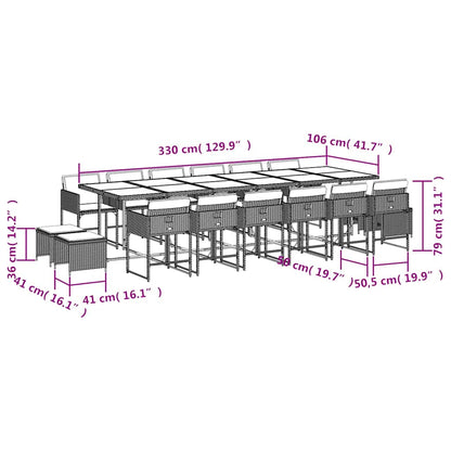 17 Piece Patio Dining Set with Cushions Brown Poly Rattan