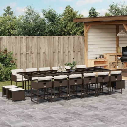 17 Piece Patio Dining Set with Cushions Brown Poly Rattan