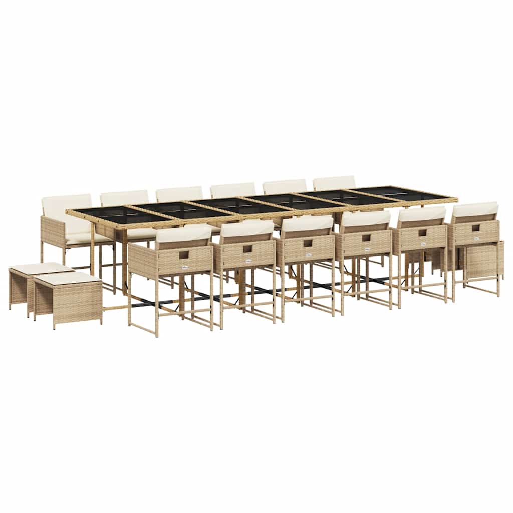 17 Piece Patio Dining Set with Cushions Beige Poly Rattan