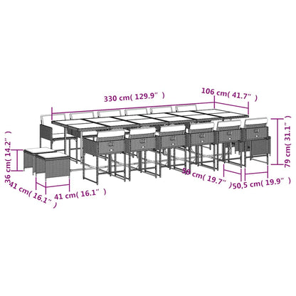 17 Piece Patio Dining Set with Cushions Beige Poly Rattan