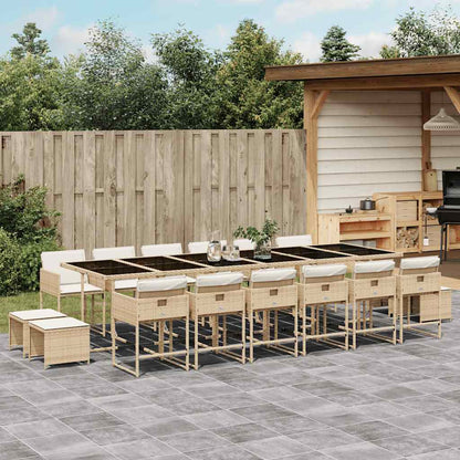 17 Piece Patio Dining Set with Cushions Beige Poly Rattan