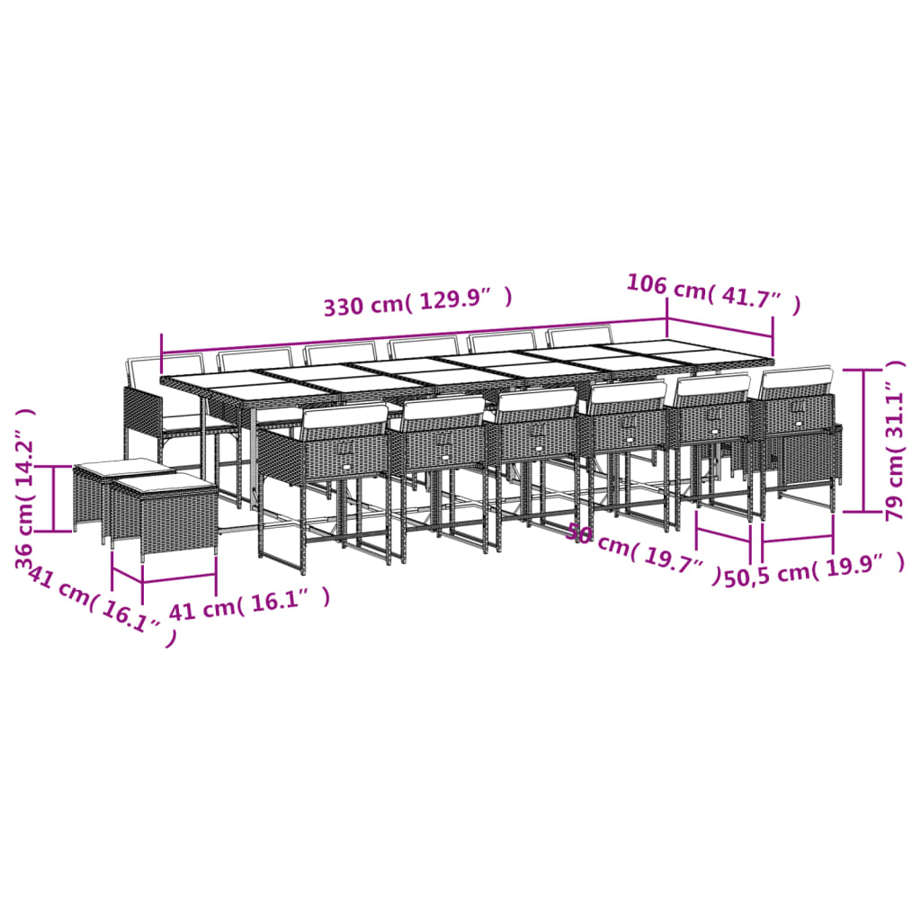 17 Piece Garden Dining Set with Cushions Grey Poly Rattan