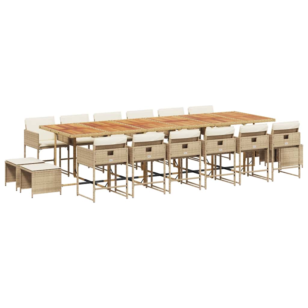 17 Piece Garden Dining Set with Cushions Beige Poly Rattan