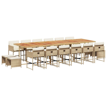 17 Piece Garden Dining Set with Cushions Beige Poly Rattan