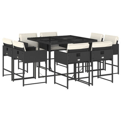 9 Piece Patio Dining Set with Cushions Black Poly Rattan
