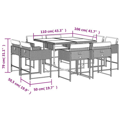 9 Piece Patio Dining Set with Cushions Brown Poly Rattan