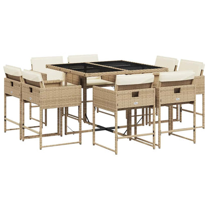 9 Piece Patio Dining Set with Cushions Beige Poly Rattan