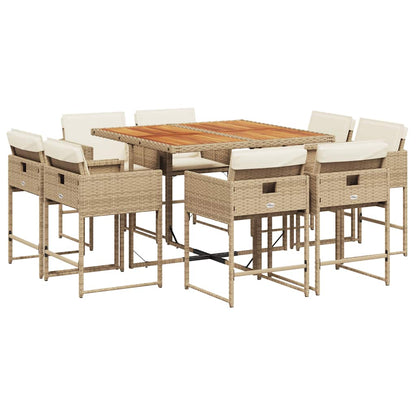 9 Piece Patio Dining Set with Cushions Beige Poly Rattan