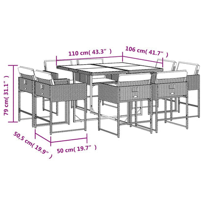9 Piece Patio Dining Set with Cushions Beige Poly Rattan