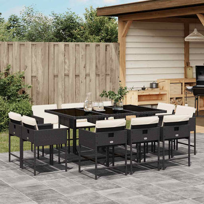 11 Piece Patio Dining Set with Cushions Black Poly Rattan