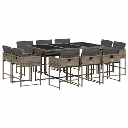 11 Piece Patio Dining Set with Cushions Gray Poly Rattan