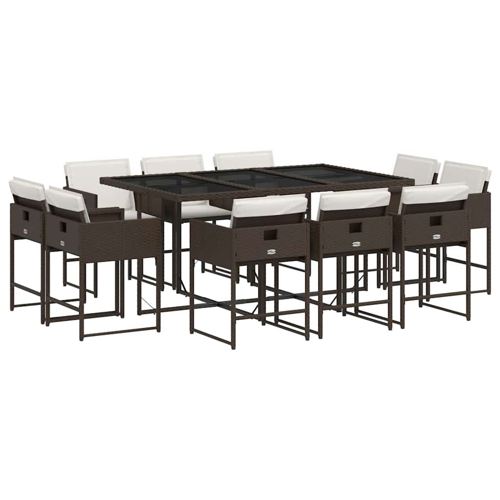 11 Piece Patio Dining Set with Cushions Brown Poly Rattan