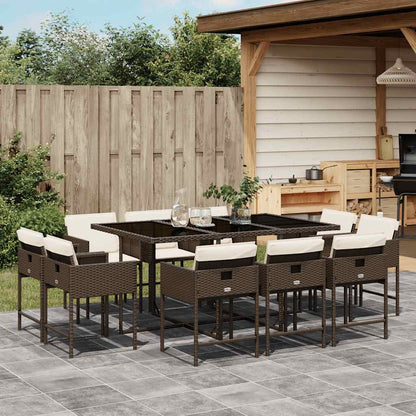 11 Piece Patio Dining Set with Cushions Brown Poly Rattan