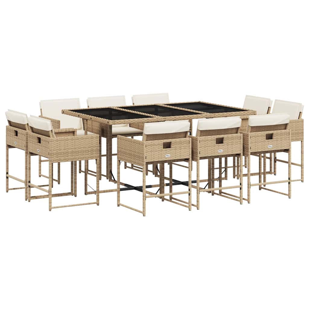 11 Piece Patio Dining Set with Cushions Beige Poly Rattan