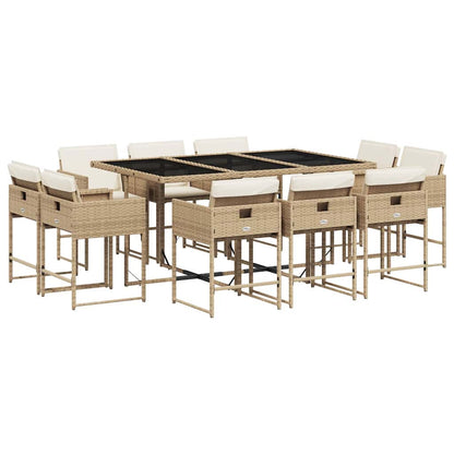 11 Piece Patio Dining Set with Cushions Beige Poly Rattan
