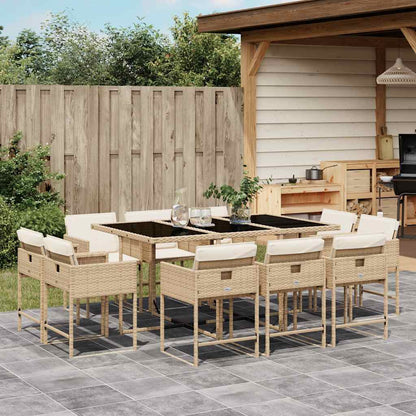 11 Piece Patio Dining Set with Cushions Beige Poly Rattan