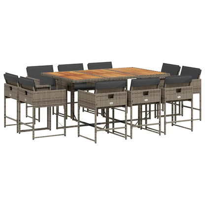 11 Piece Patio Dining Set with Cushions Gray Poly Rattan