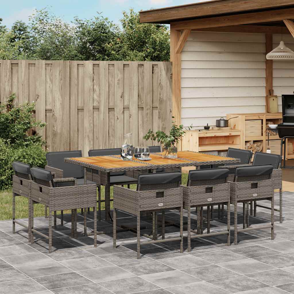 11 Piece Patio Dining Set with Cushions Gray Poly Rattan