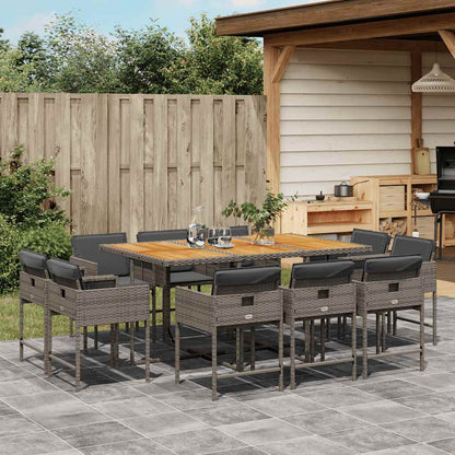 11 Piece Patio Dining Set with Cushions Gray Poly Rattan
