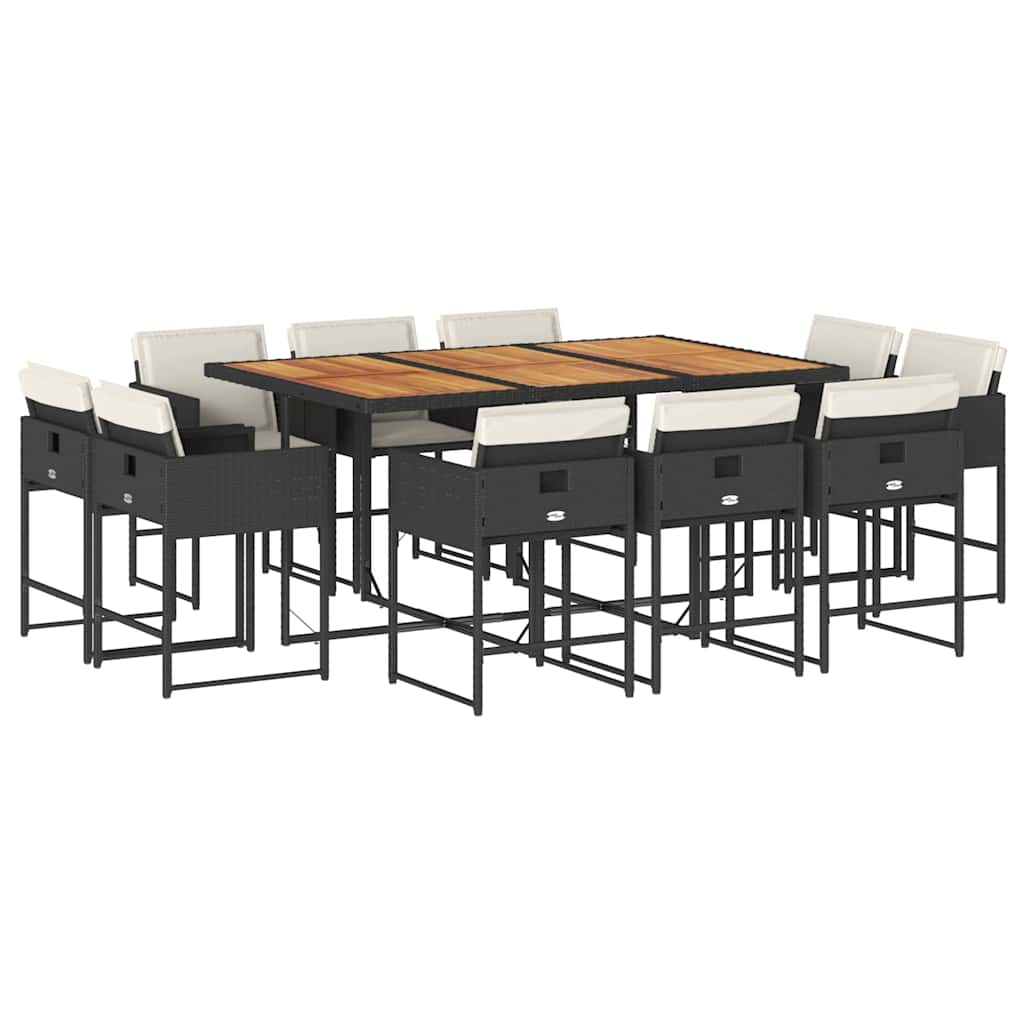 11 Piece Patio Dining Set with Cushions Black Poly Rattan