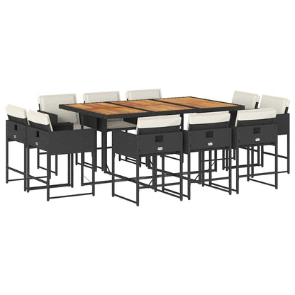 11 Piece Patio Dining Set with Cushions Black Poly Rattan