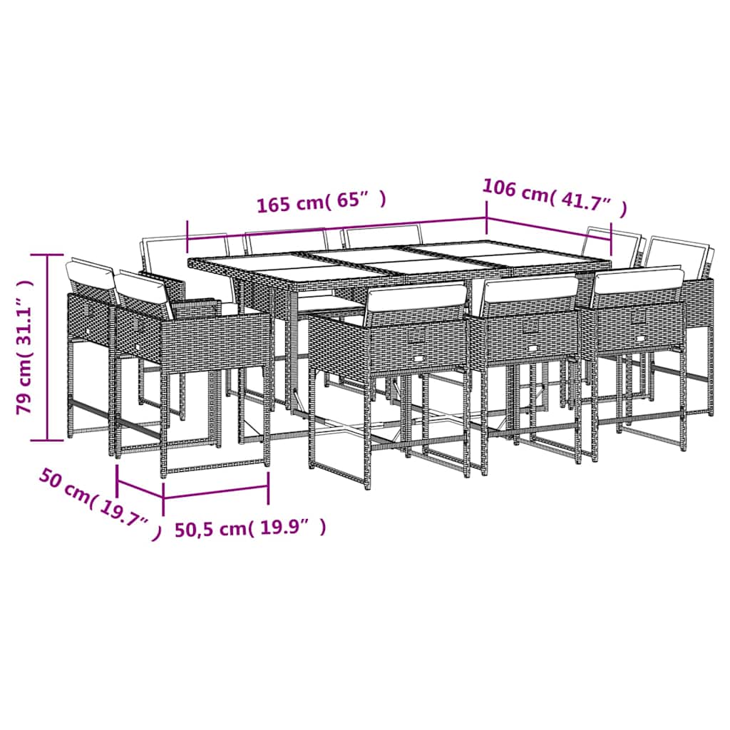 11 Piece Patio Dining Set with Cushions Black Poly Rattan