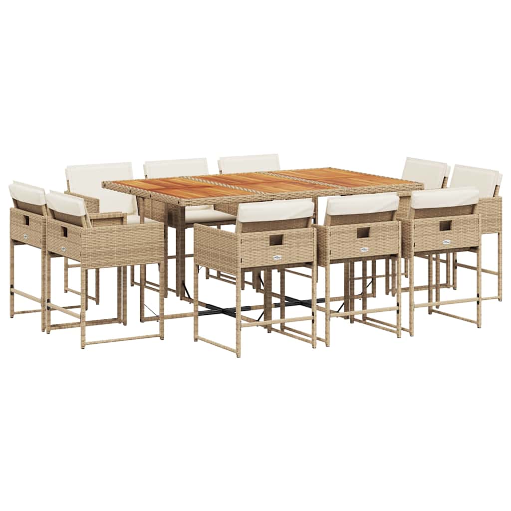 11 Piece Patio Dining Set with Cushions Beige Poly Rattan