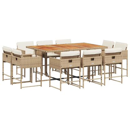 11 Piece Patio Dining Set with Cushions Beige Poly Rattan