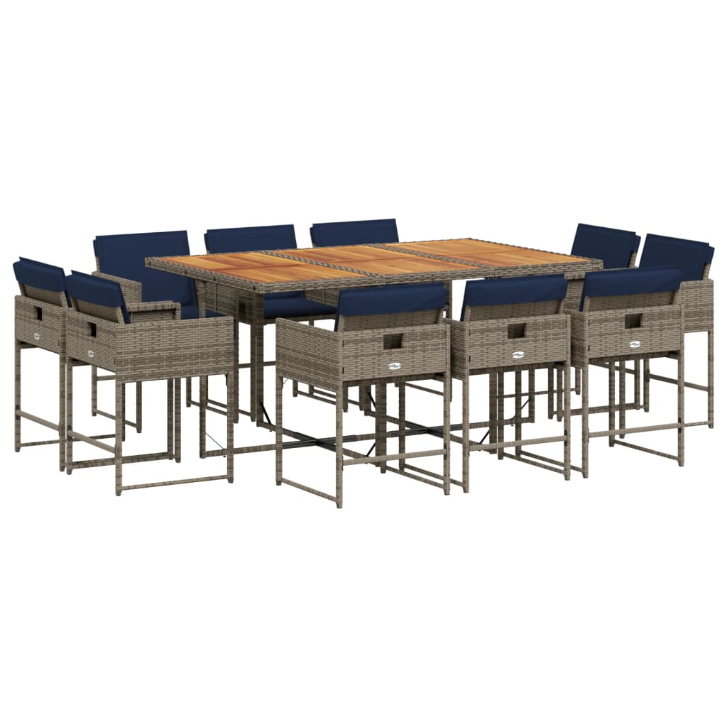 11 Piece Garden Dining Set with Cushions Grey Poly Rattan