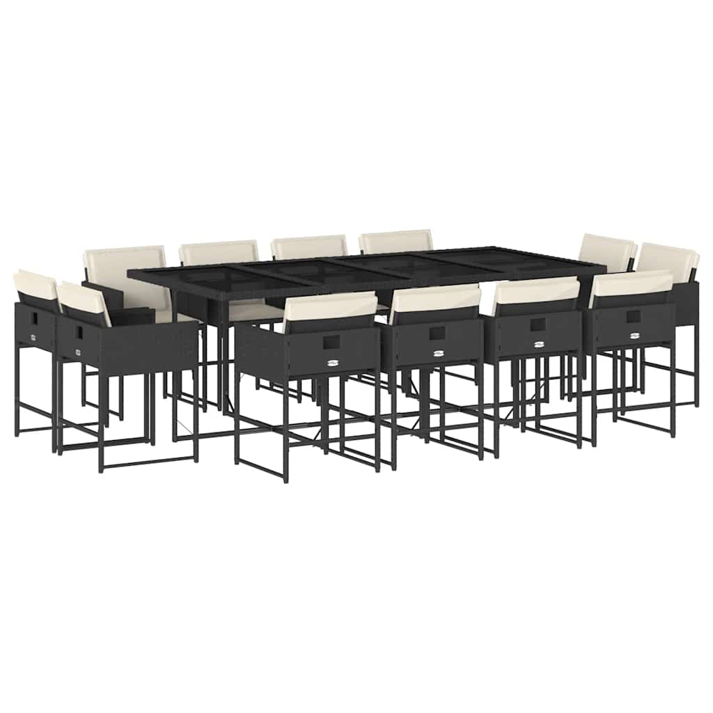 13 Piece Patio Dining Set with Cushions Black Poly Rattan