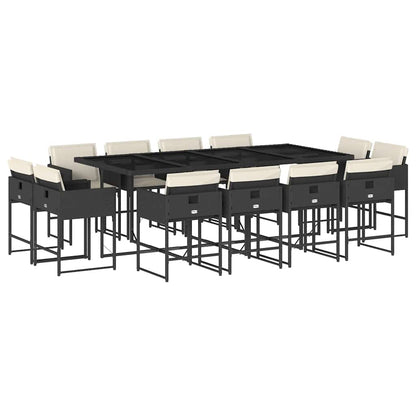 13 Piece Patio Dining Set with Cushions Black Poly Rattan