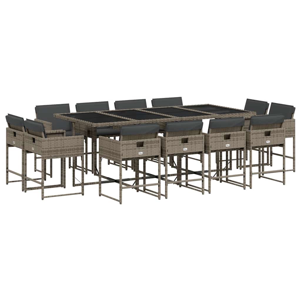 13 Piece Patio Dining Set with Cushions Gray Poly Rattan