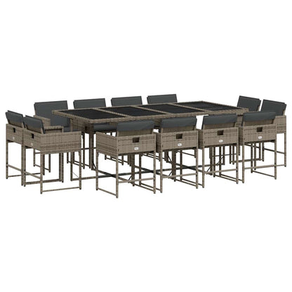 13 Piece Patio Dining Set with Cushions Gray Poly Rattan